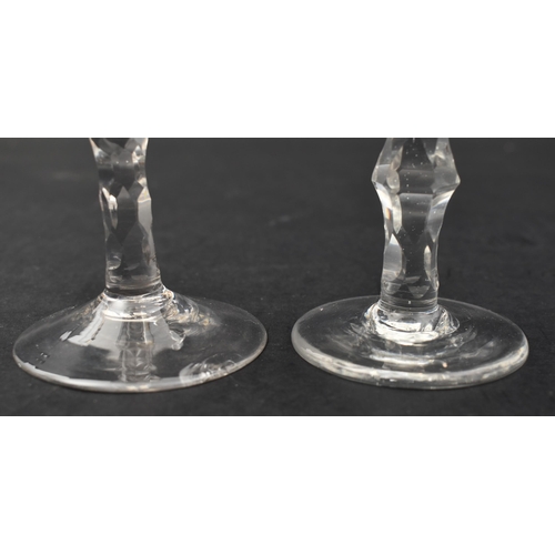 197 - Two George III 18th century circa 1780s crystal hand cut faceted stem cordial glasses. The lot compr... 