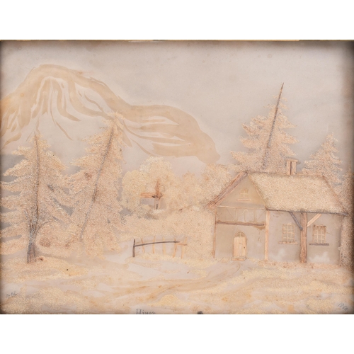 218 - A Victorian 19th century circa 1860 framed human hair on glass diorama titled 'Hiver'. The pictured ... 