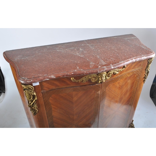 222 - A French Louis XV kingwood & gilt ormolu bombe fronted marble top cupboard dresser. The cupboard hav... 