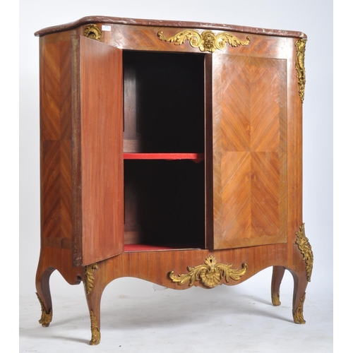 222 - A French Louis XV kingwood & gilt ormolu bombe fronted marble top cupboard dresser. The cupboard hav... 