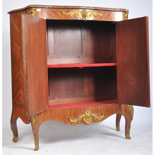 222 - A French Louis XV kingwood & gilt ormolu bombe fronted marble top cupboard dresser. The cupboard hav... 