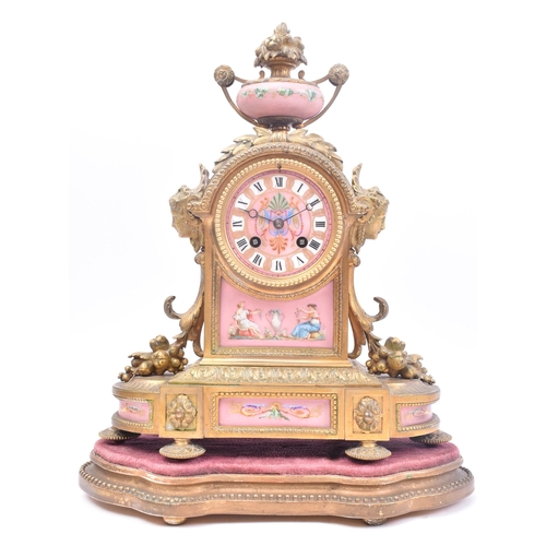 245 - A mid 19th century circa 1855 French gilt metal and enamel mantel clock. Gilt metal & pink enamel pa... 