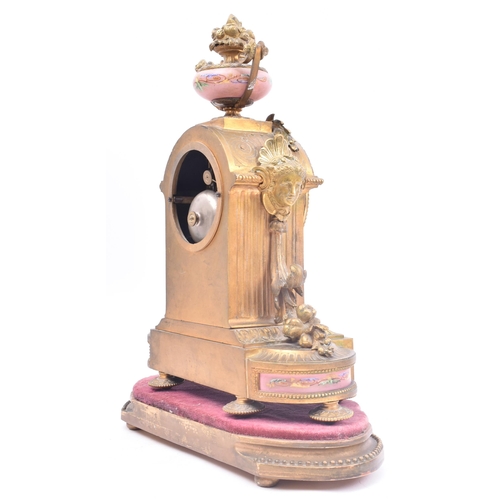 245 - A mid 19th century circa 1855 French gilt metal and enamel mantel clock. Gilt metal & pink enamel pa... 