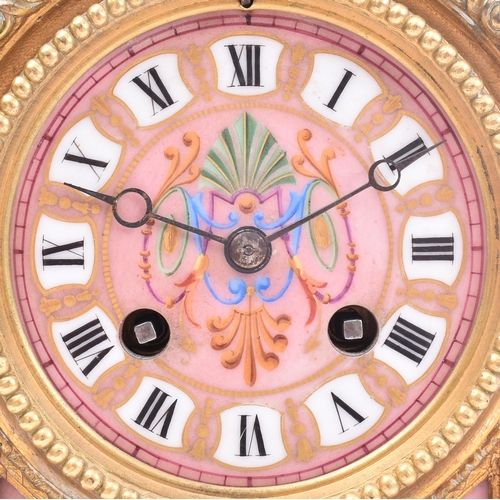 245 - A mid 19th century circa 1855 French gilt metal and enamel mantel clock. Gilt metal & pink enamel pa... 