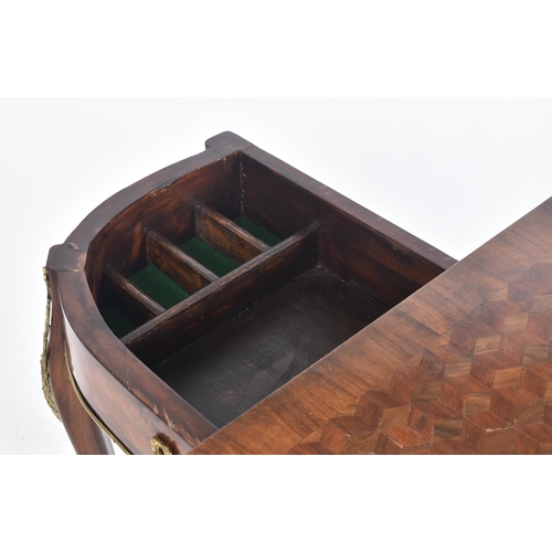 251 - A 20th century French parquetry inlaid fold-over card / games table. The D-shape table top enclosing... 