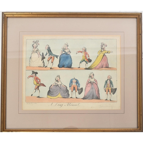 265 - After Henry W. Bunbury - 'A Long Minuet [as Danced at Bath]' - a late 18th century hand coloured eng... 