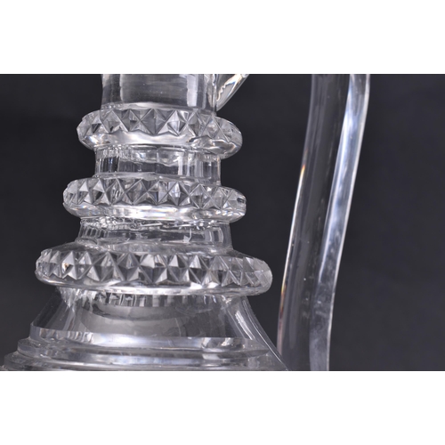 270 - Early 19th century George III cut glass claret jug, with six matched dram glasses. The jug with flow... 