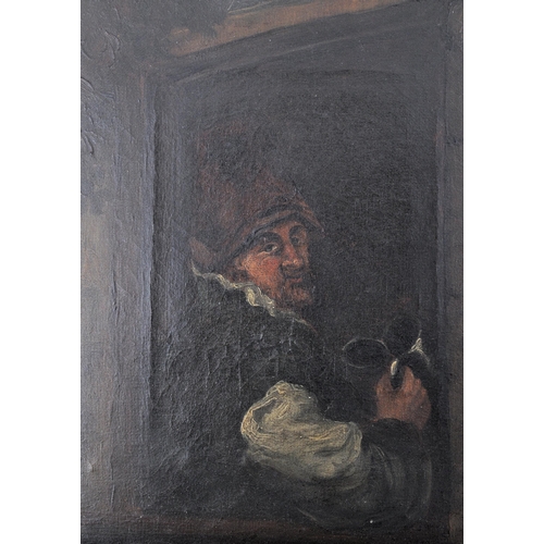 275 - An 18th century oil on canvas portrait study of a gentleman in an inn. Of Flemish origin, the man ho... 