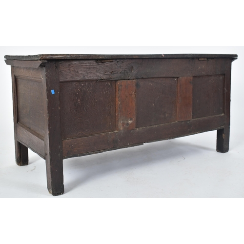 292 - An 18th century George III oak panelled coffer blanket box chest. The coffer having a hinged top ope... 