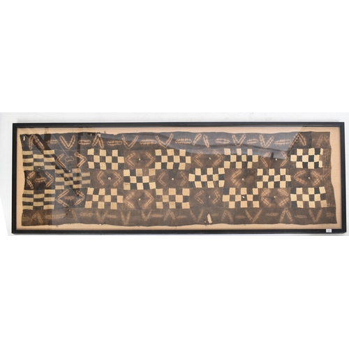 294 - An African tribal Kuba Cloth ethnic hand woven wall hanging panel tapestry having a rectangular form... 