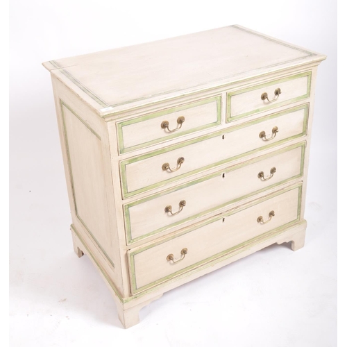 297 - A late 19th century French painted oak commode two over three chest of drawers. The chest having a f... 