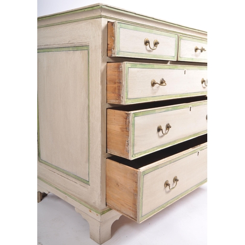 297 - A late 19th century French painted oak commode two over three chest of drawers. The chest having a f... 