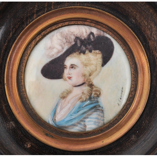 308 - A pair of Victorian 19th century hand painted watercolour on paper miniature portrait studies. Depic... 