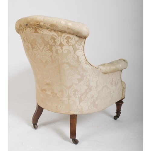 313 - A Victorian 19th century mahogany & upholstered library saloon armchair / easy chair. The armchair h... 