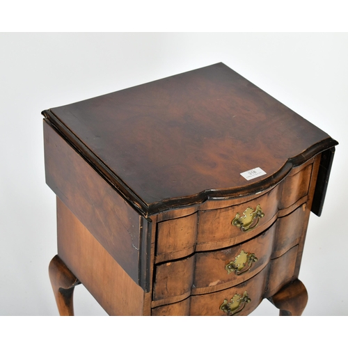 318 - A small early 20th century circa 1920s Queen Anne Revival walnut veneered drop leaf side table. The ... 