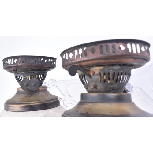 332 - A pair of early 20th century point of sale advertising brass wall oil lamp sconces. Each lamp having... 