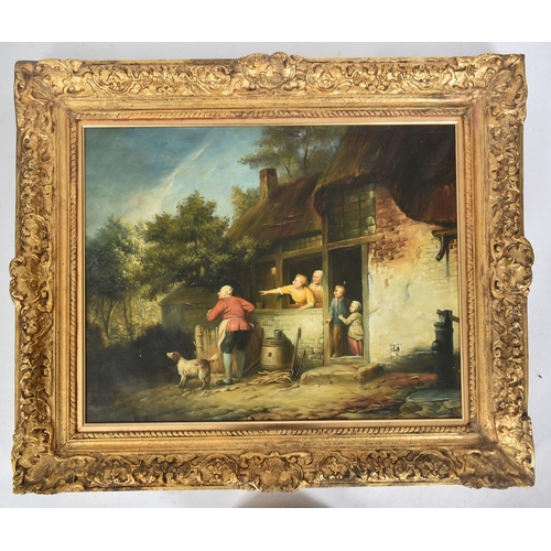 336 - A Victorian English School 19th century original oil on canvas painting of farm scene. The painting ... 