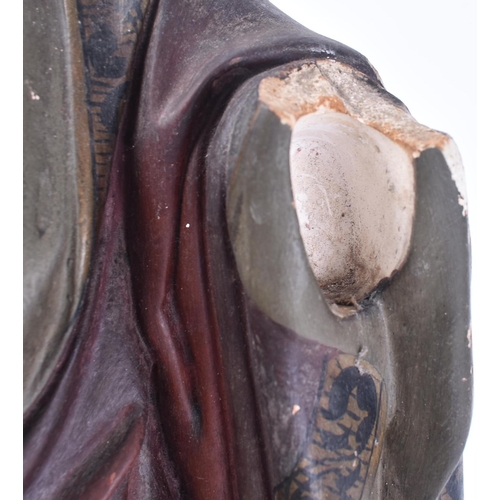 338 - A 20th century hand painted plaster / gesso religious figure of an arm-less Jesus with Sacred Heart.... 