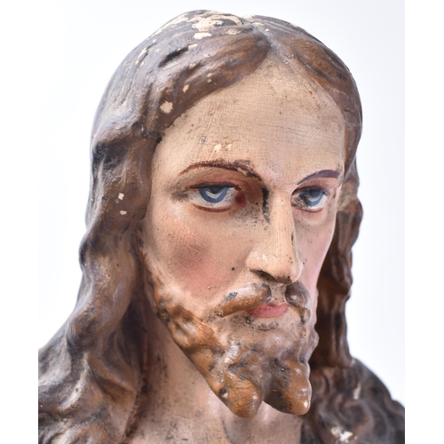 338 - A 20th century hand painted plaster / gesso religious figure of an arm-less Jesus with Sacred Heart.... 