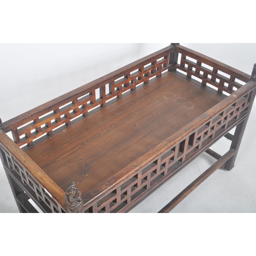 352 - A 19th century Chinese hardwood jardiniere - plant stand table. The top with large pierced gallery g... 