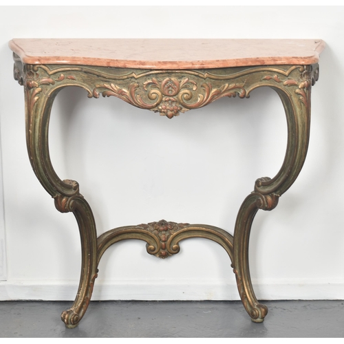 353 - A 20th century French Rococo revival marble topped console table. The table having petal pink marble... 