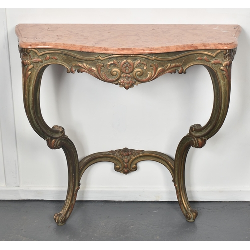 353 - A 20th century French Rococo revival marble topped console table. The table having petal pink marble... 