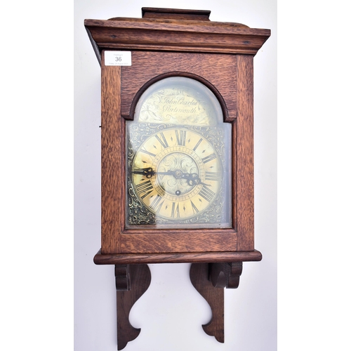 36 - A Victorian 19th century oak cased single fusee 24hrs movement John Charles Portsmouth wall hanging ... 