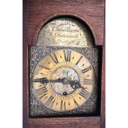 36 - A Victorian 19th century oak cased single fusee 24hrs movement John Charles Portsmouth wall hanging ... 