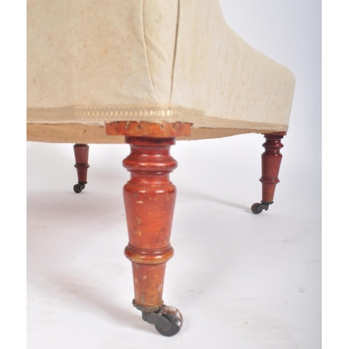 369 - A Victorian 19th century mahogany upholstered ottoman / foot stool. The ottoman having inverted bow ... 