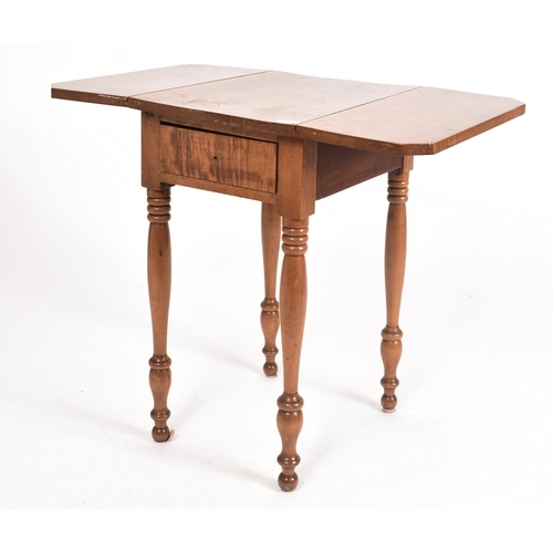 37 - An early 19th century American Boston maple wood single drawer drop leaf side table. The table of si... 