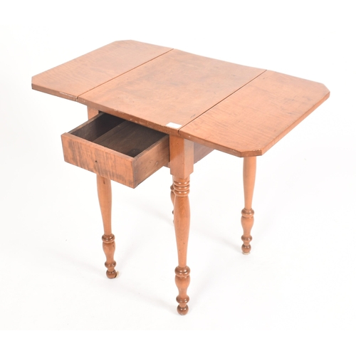 37 - An early 19th century American Boston maple wood single drawer drop leaf side table. The table of si... 