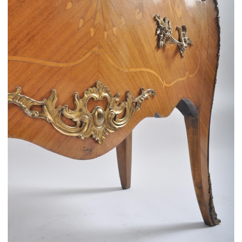 371 - A French king-wood & gilt ormolu bombe marble top marquetry inlay chest of drawers / commode / dress... 