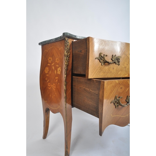 371 - A French king-wood & gilt ormolu bombe marble top marquetry inlay chest of drawers / commode / dress... 