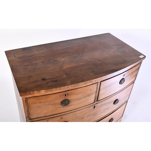 375 - A George III 18th century mahogany bow front chest of drawers. The chest having a straight top over ... 