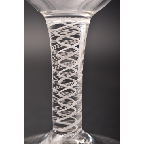 390 - A George II mid 18th century circa 1760 crystal double opaque twist wine goblet glass. Wide rounded ... 