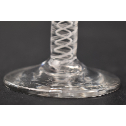 390 - A George II mid 18th century circa 1760 crystal double opaque twist wine goblet glass. Wide rounded ... 