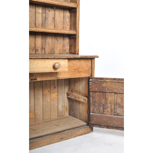 395 - A Victorian 19th century pine country farmhouse cottage Welsh dresser. The dresser having a pediment... 