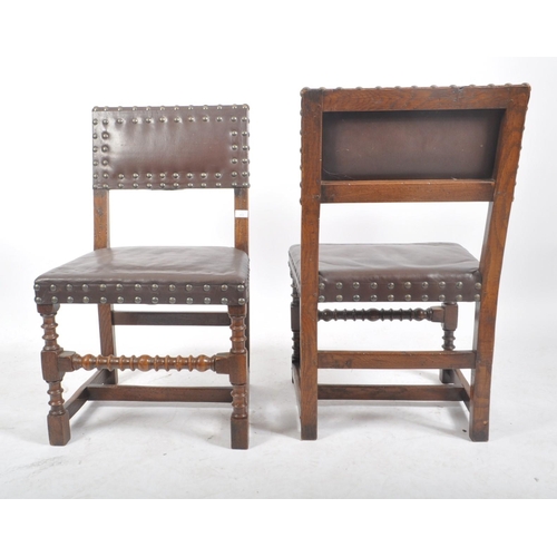 402 - A set of ten Cromwellian style studded leather & oak dining chairs. Circa 1920s, each chair having s... 