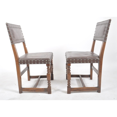 402 - A set of ten Cromwellian style studded leather & oak dining chairs. Circa 1920s, each chair having s... 