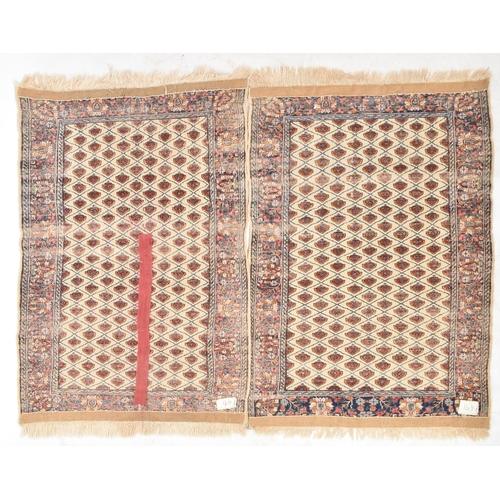 408 - Two matching late 19th century Chinese hand woven floor carpet rugs. Each rug having a central cream... 