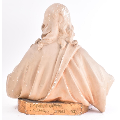 415 - An early 20th century Continental French hand cast plaster / gesso bust sculpture of Jesus Burning H... 