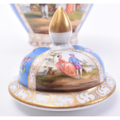 435 - An early 19th century Continental German Meissen porcelain hand painted lidded vase. The vase having... 