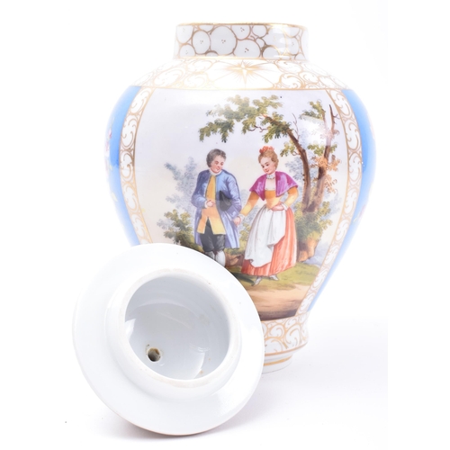 435 - An early 19th century Continental German Meissen porcelain hand painted lidded vase. The vase having... 