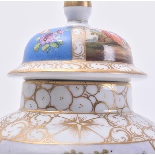 435 - An early 19th century Continental German Meissen porcelain hand painted lidded vase. The vase having... 