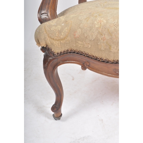 436 - A pair of Napoleon III 19th century French Continental oak framed upholstered hall armchairs / chair... 