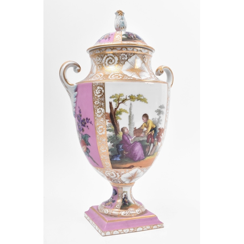 48 - An early 18th century circa 1720s continental German Meissen porcelain hand painted lidded urn vase.... 