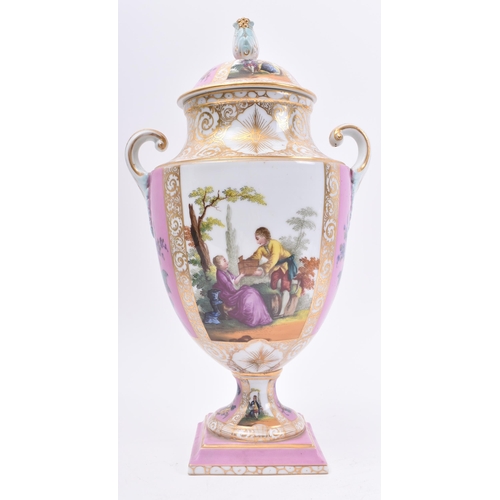 48 - An early 18th century circa 1720s continental German Meissen porcelain hand painted lidded urn vase.... 