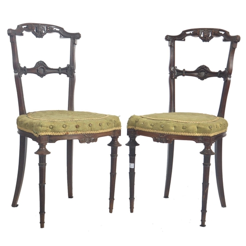 5 - A pair of late Victorian 19th century carved mahogany & upholstered Howard & Sons dining chairs. Eac... 