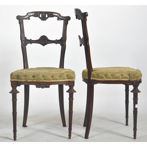 5 - A pair of late Victorian 19th century carved mahogany & upholstered Howard & Sons dining chairs. Eac... 