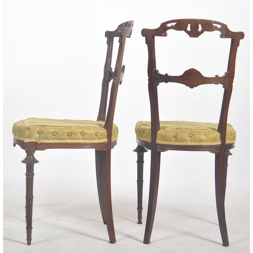 5 - A pair of late Victorian 19th century carved mahogany & upholstered Howard & Sons dining chairs. Eac... 